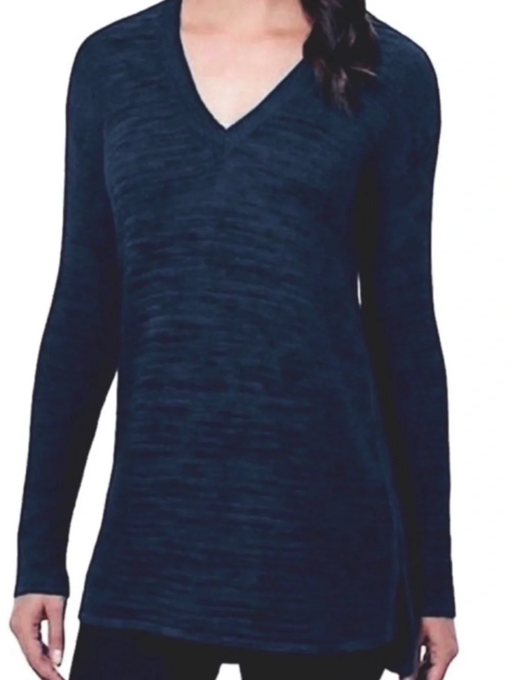 Ellen Tracy V-neck Pullover Sweater Textured Top Blue Size S